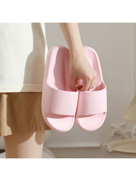 Womens Slide Slippers Solid Platform Open Toe Quick Dry Anti Slip Slip On Indoor Shower House Shoes Lightweight Cushioned Comfort Slides Pink Size 6.5-7