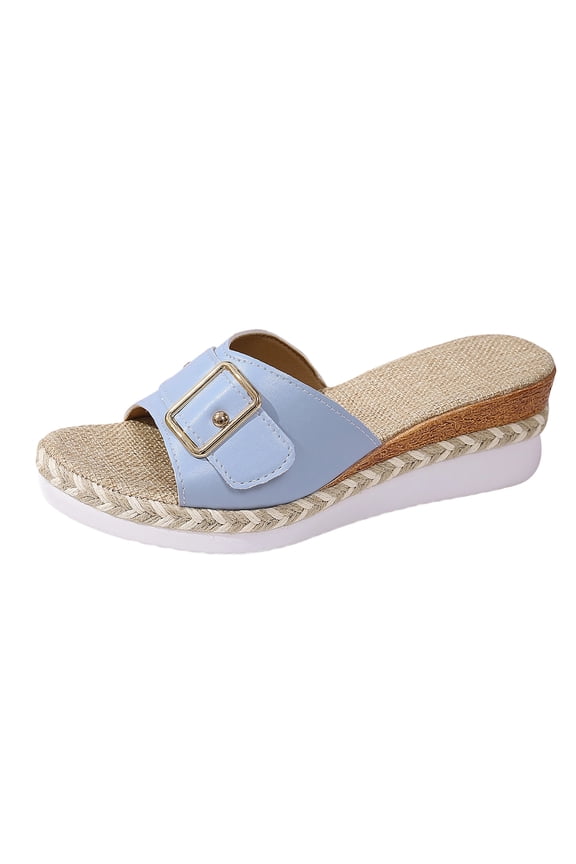 Womens Slide Wedge Sandals, Open Toe Slip-On Casual 2026 Summer Fashion Platform Shoes Light Blue US9