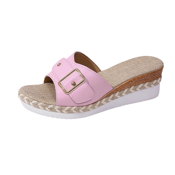 Viluyesy Womens Slide Wedge Sandals, Slip-On Casual 2026 Open Toe Summer Fashion Platform Shoes Pink US9.5
