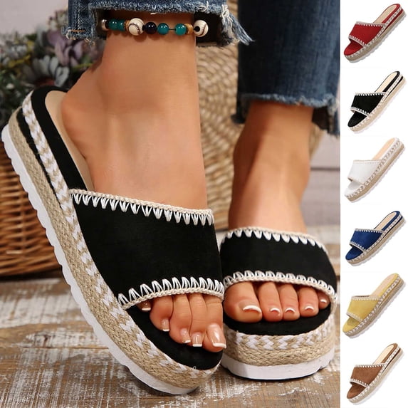 Viluyesy Womens Slides Sandals, Slip-On Beach Casual Open Toe Summer Platform Slippers Shoes Black US6.5