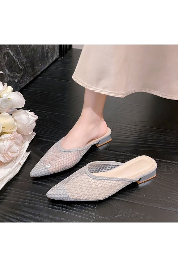 Womens Slingback Flats, Mesh Trendy Slip-On Outdoor Slippers Pointed Toe Ladies Slide Sandals Silver US6