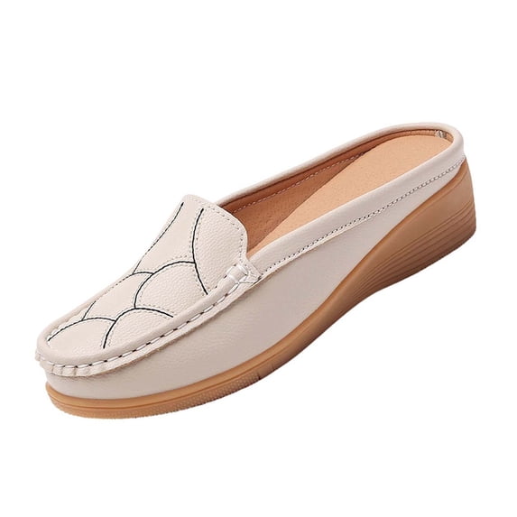 Viluyesy Womens Slip On Loafers, Wide Width Comfortable Wedge Heels Ladies Casual Shoes Beige US9.5