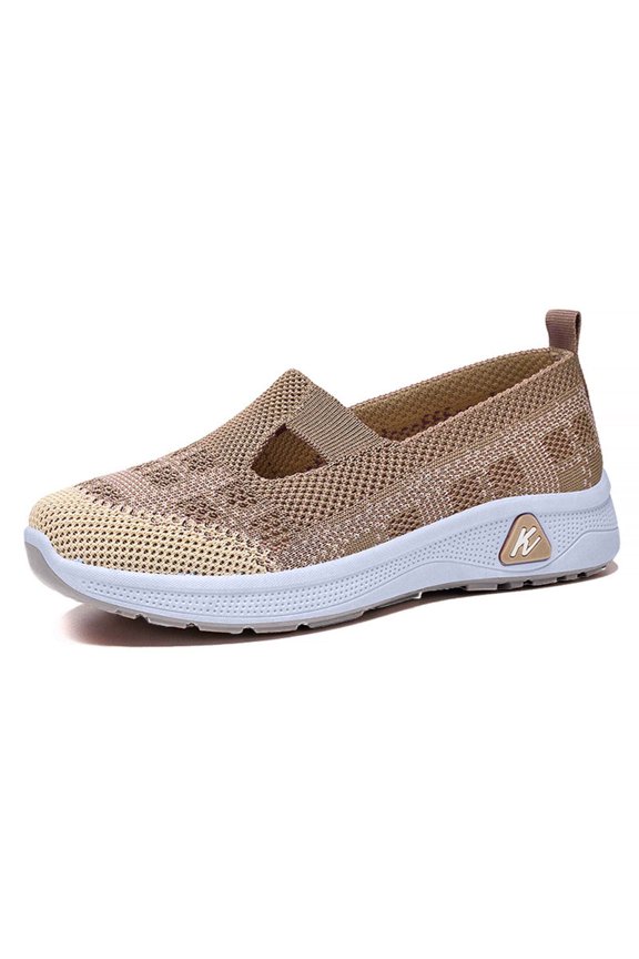 Womens Slip-On Sneaker, Comfort Breathable Color Block Strolling Walking Fashion Flat Shoes Coffee US8.5