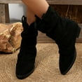 thumbnail image 1 of Viluyesy Womens Slouch Boots, Mid-Calf Pointed Toe Suede Leather Fashion Pull-On Flodover Boots Black, 1 of 8