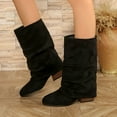 thumbnail image 1 of Viluyesy Womens Slouchy Boots, Wide Calf Chunky Heels Pull-On Fall Winter Fashion Mid Calf Boots Black US5.5, 1 of 9