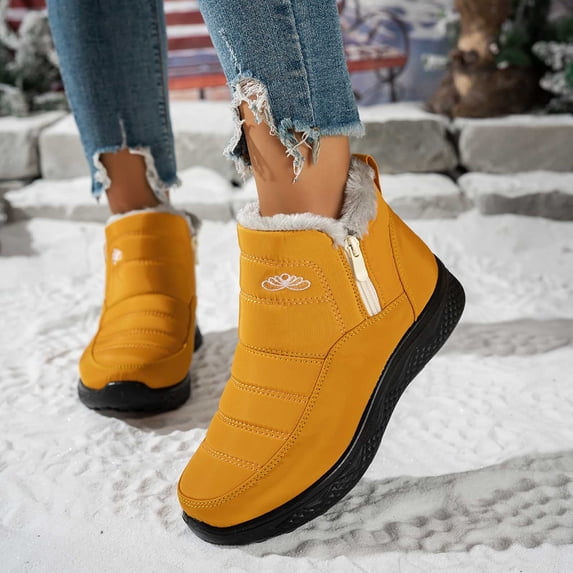 Viluyesy Womens Snow Boots Waterproof Warm Fur Lined Non Slip Comfortable Zipper Winter Walking Shoes Yellow Size 10.5
