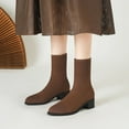 thumbnail image 1 of Viluyesy Womens Sock Boots, Chunky Heels Pointed Toe Stretch Pull-On Fall Winter Mid Calf Boots Coffee US5.5, 1 of 5