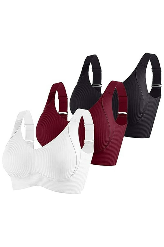 Womens Sports Bras 3-Pack, Seamless Comfort Strap High Support Everyday Bralette Underwear White M-3XL