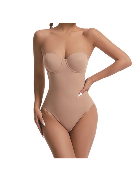 Womens Strapless Shapewear, Extra Firm Tummy Control Snatched Waist High Compression Butt Lifter Bodysuit Beige L
