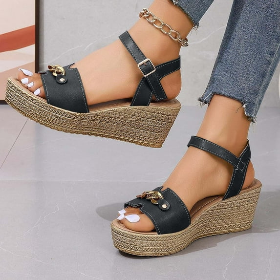 Viluyesy Womens Strappy Sandals, Ankle Strap Open Toe Wide Width Summer Casual Comfort Shoes Black