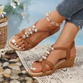 thumbnail image 1 of Viluyesy Womens Strappy Sandals, Comfort Foam Open Toe Pearl Summer Slingback Shoes Brown, 1 of 7