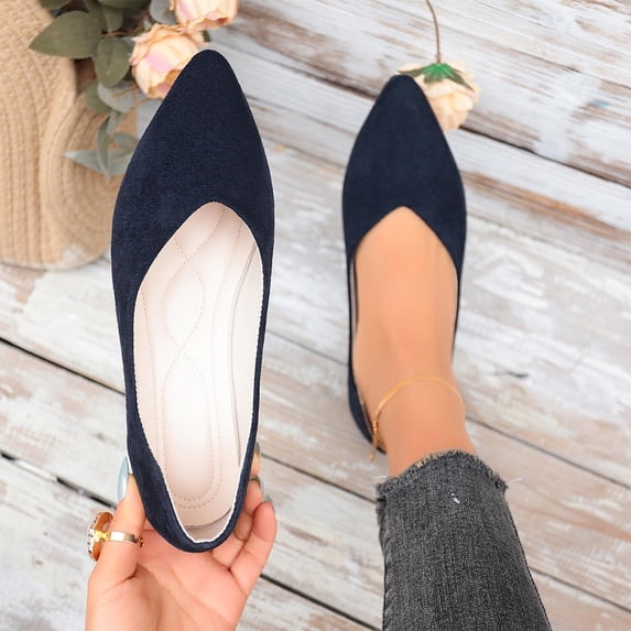 Viluyesy Womens Suede Ballet Flats, Pointed Toe Comfortable Slip On Shallow Casual Office Dressy Shoes Navy US9