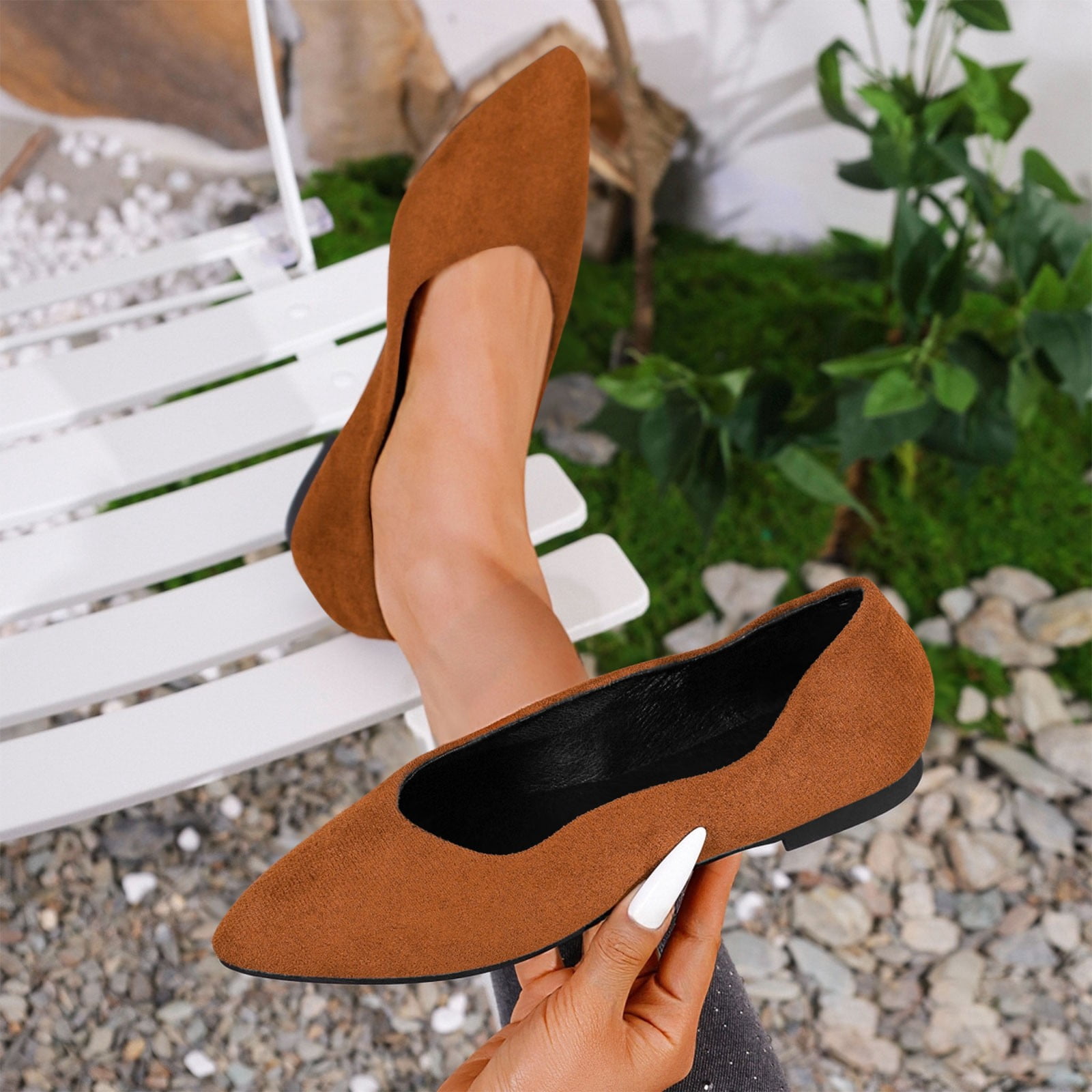 womens brown dress flats Women's Sadie Square Toe Slip-on Ballet Dress Flats - Dark Brown main image 0