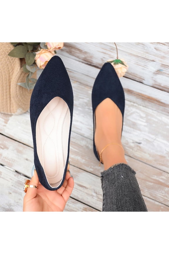 Womens Suede Ballet Flats, Pointed Toe Slip On Comfortable Shallow Casual Office Dressy Shoes Navy US7.5