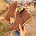 thumbnail image 1 of Viluyesy Womens Suede Booties, Chunky Low Heels Pointed Toe Side Zipper Wide Width Ankle Boots Brown US9, 1 of 9