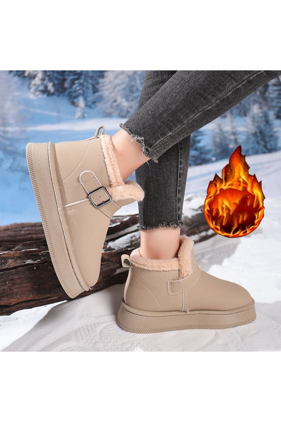 Womens Suede Boots, Keep Warm Faux Fur Lined Soft Thick Sole Winter Fashion Outdoor Snow Booties Khaki US6