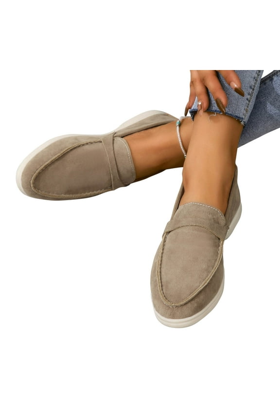 Womens Suede Loafer, Slip-on Comfort Solid Color Fashion Flat Sneaker Brown US8.5