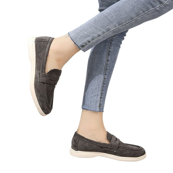 Viluyesy Womens Suede Loafer, Slip-on Low Vamp Comfort Fashion Flat Sneaker Gray US7