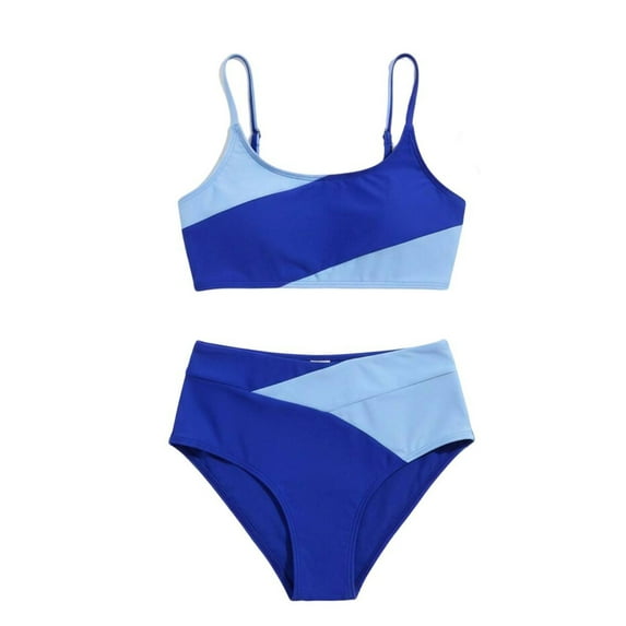 Viluyesy Womens Swimsuits 2-Piece, High Waisted Color Block Tummy Control Summer Beach Bathing Suits Blue L