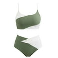 thumbnail image 1 of Viluyesy Womens Swimsuits 2-Piece, High Waisted Color Block Tummy Control Summer Beach Bathing Suits Green L, 1 of 2