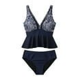 thumbnail image 1 of Viluyesy Womens Swimsuits 2-Piece, Prints V Neck Ruffles Tankini and High Waist Swim Bottom Beach Bathing Suits Blue S, 1 of 2