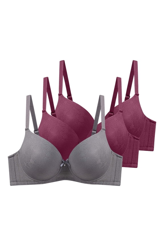 Womens T-Shirt Bra 3-Pack, Breathable Comfort Fit Full Coverage Everyday Push Up Underwear Gray