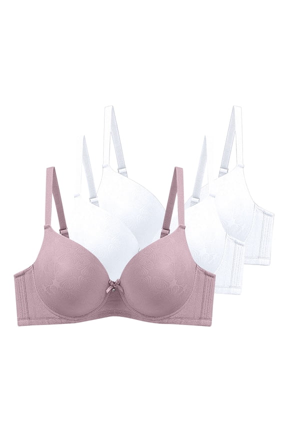 Womens T-Shirt Bra 3-Pack, Comfort Fit Breathable Adjustable Strap Everyday Push Up Underwear Pink