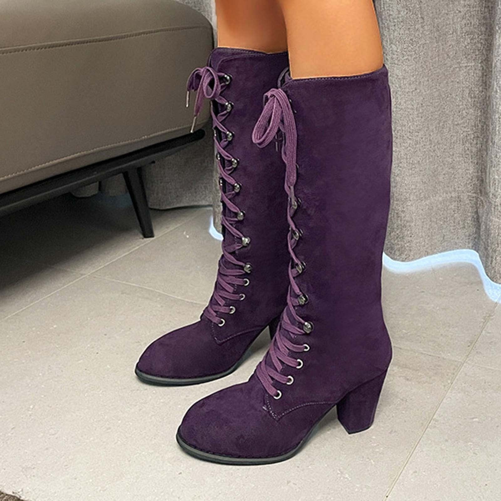 Viluyesy Womens Tall Boots, High Block Heels Fashion Dress Lace-Up Fall Winter Knee High Boots Purple US9 Viluyesy Womens Tall Boots, High Block Heels Fashion Dress Lace-Up Fall Winter Knee High Boots Purple US9