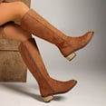 thumbnail image 1 of Viluyesy Womens Tall Boots, Low Heels Suede Leather Round Toe Fall Winter Knee High Boots Brown, 1 of 9