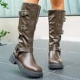 thumbnail image 1 of Viluyesy Womens Tall Boots, Low Heels Wide Calf Multi-Buckle Fashion Moto Boots Coffee US5.5, 1 of 9