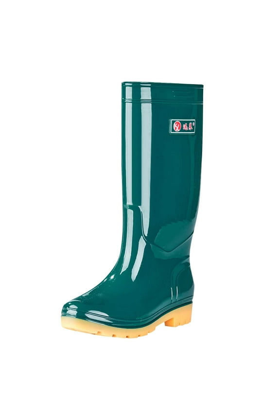 Womens Tall Rain Boots, Waterproof Wide Calf Anti-Slip Rubber Garden Outdoor Shoes Green US7