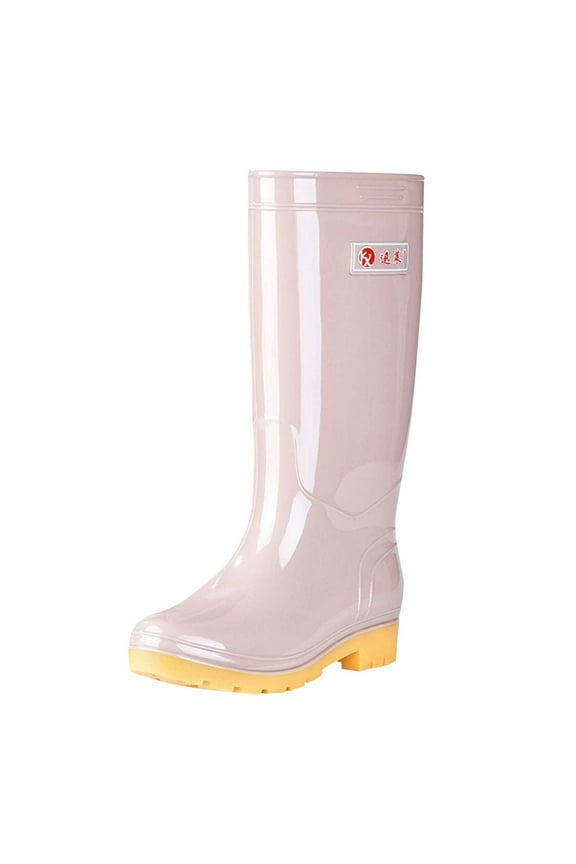 Womens Tall Rain Boots, Wide Calf Waterproof Anti-Slip Rubber Garden Outdoor Shoes Khaki US6.5