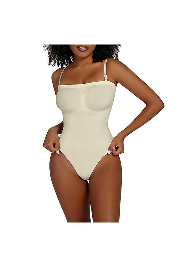Womens Thong Bodysuit, Seamless High Waisted Tummy Control Tight Fit Sculpting Shapewear White L