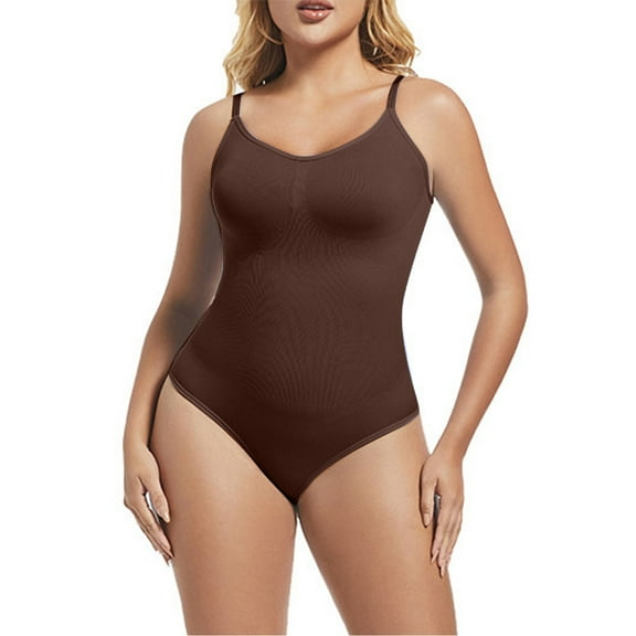 Viluyesy Womens Thong Shapewear, Tight Fit Seamless Tummy Control Yogo Trainer Bodysuit Coffee XL
