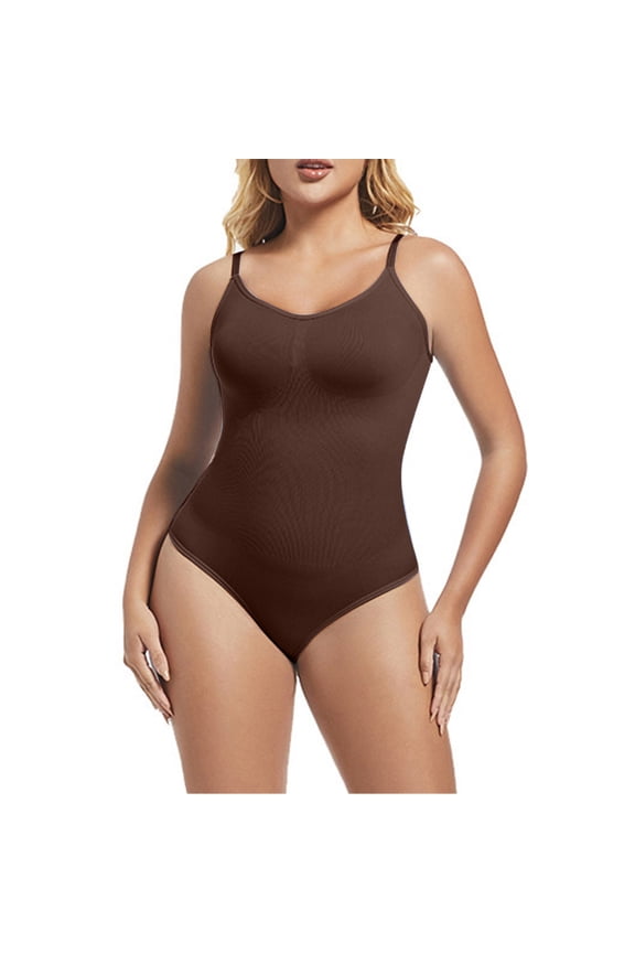 Womens Thong Shapewear, Tummy Control Seamless Tight Fit Yogo Trainer Bodysuit Coffee M