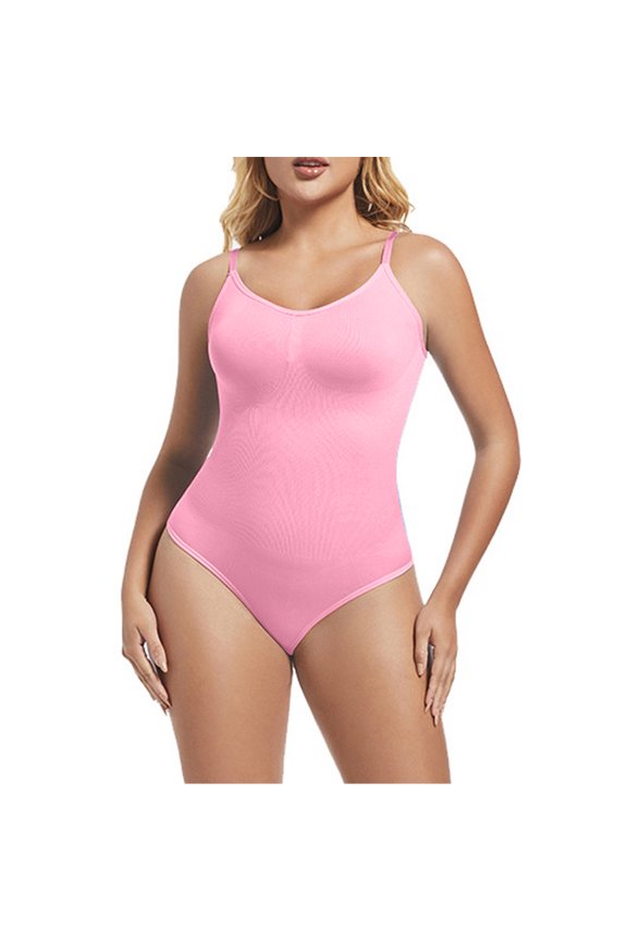 Womens Thong Shapewear, Tummy Control Tight Fit Seamless Yogo Trainer Bodysuit Pink 2XL