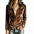 thumbnail image 1 of Viluyesy Womens Velvet Jacket Zip Up Long Sleeve Collared Casual Fashion Coat Brown Size S, 1 of 5