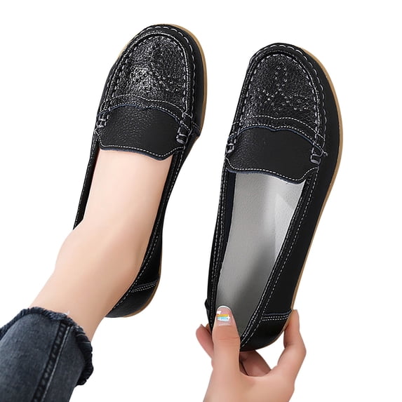 Viluyesy Womens Wedge Loafers, Arch Support Soft Sole Non-Slip Shallow Comfort Breathable Shoes Black