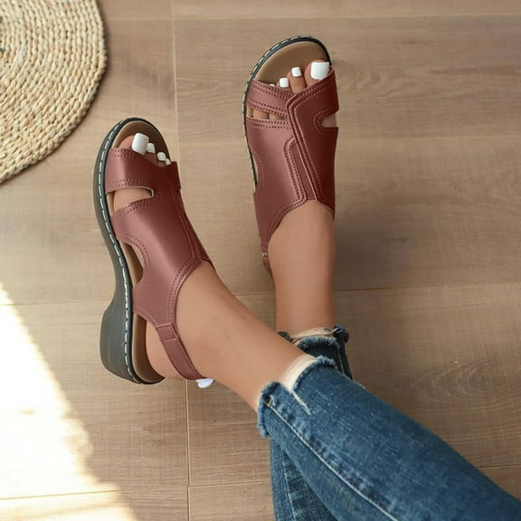 Viluyesy Womens Wedge Sandals, Arch Support Open Toe Wide Width Summer Comfortable Shoes Brown