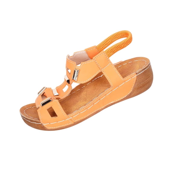 Viluyesy Womens Wedge Sandals, Elastic Ankle Strap Soft Sole Open Toe Summer Comfort Fashion Shoes Orange US6