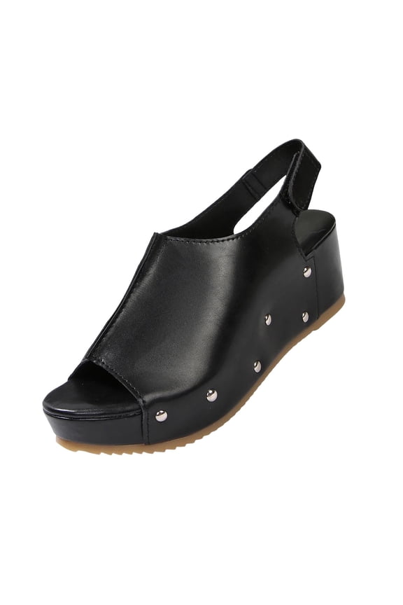 Womens Wedge Sandals, Faux Leather Peep Toe Sling Back Ladies Fashion Platform Shoes Black US6