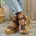 thumbnail image 1 of Viluyesy Womens Wedge Sandals, Flatform Open Toe Ankle Strap Summer Casual Slingback Shoes Army Green, 1 of 1