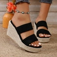 thumbnail image 1 of Viluyesy Womens Wedge Sandals, Open Toe Slip On Wide Width Casual High Heel Shoes Black, 1 of 9