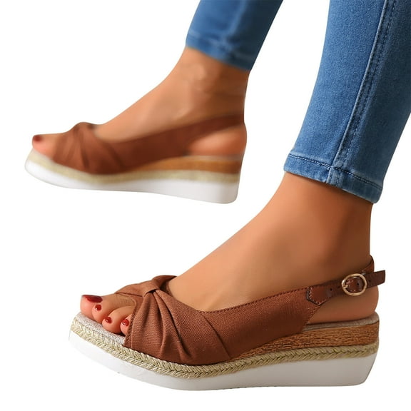 Viluyesy Womens Wedge Sandals, Open Toe Wide Width Bow Summer Slingback Dressy Shoes Brown