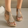 thumbnail image 1 of Viluyesy Womens Wedge Sandals, Peep Toe Fashion Rhinestone Zipper Back Summer Bohemia Sandals Khaki US9.5, 1 of 7