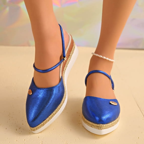 Viluyesy Womens Wedge Sandals, Pointed Toe Slingback Comfortable Spring Summer Trendy Dress Shoes Blue US6