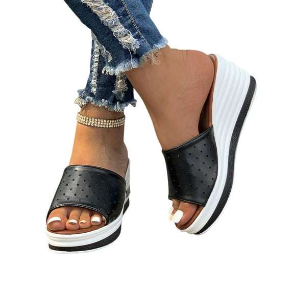 Viluyesy Womens Wedge Sandals, Slip On Open Toe Arch Support Summer Holiday Shoes Gray