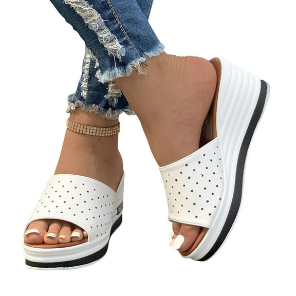 Viluyesy Womens Wedge Sandals, Slip On Open Toe Arch Support Summer Holiday Shoes Khaki