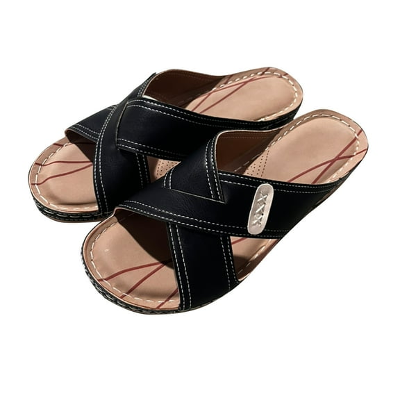 Viluyesy Womens Wedge Sandals, Wide Width Open Toe Slip On Summer Holiday Slide Shoes Black