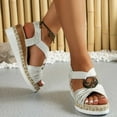 thumbnail image 1 of Viluyesy Womens Wedge Sandals, Wide Width Open Toe Striped Fashion Dressy Shoes White, 1 of 8